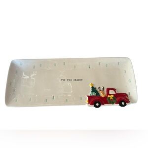 TAG TIS THE SEASON Christmas Holiday Serving Appetizer Tray Plate Red Truck EC